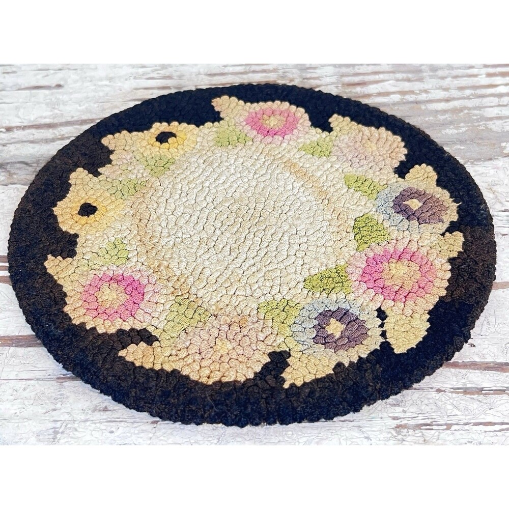 Antique Hand Hooked Rug Table Mats (Set Of 2) Crochet Wall Hanging Trivets 6” - Picture 2 of 9